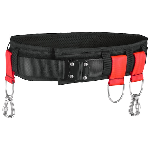 Facom CT70-100 black and red safety belt with metal hooks, photographed front on white background.