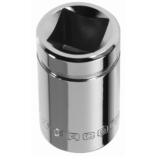 Facom D_106-10 chrome socket, side angle, engraved branding, polished finish, hand tool accessory.