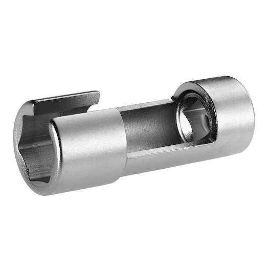 Facom D_145A silver metal socket tool, side angle, isolated on white background.