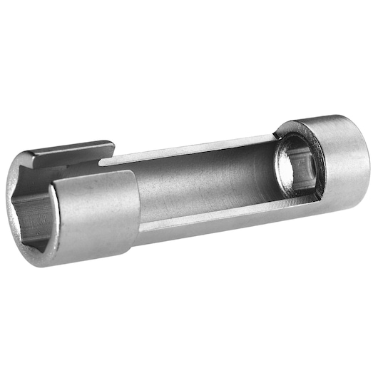 Facom D_146A silver tubular socket photographed on white background, angled side view.
