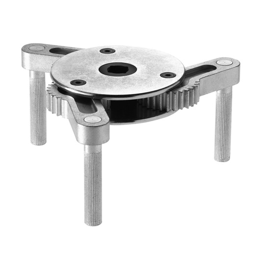 Facom D151PL adjustable oil filter wrench, silver metal, top angle, three-arm design, white background