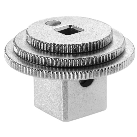 Facom D_169 metal rotary adapter with three ridged discs, product photography, front angle.