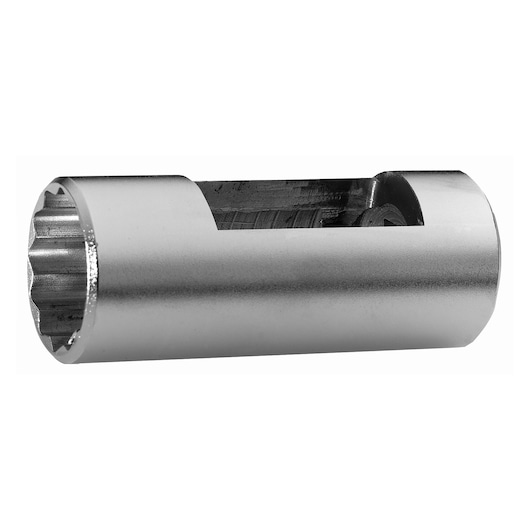 Facom D_27A chrome-plated tubular socket with side opening, front angle on white background.