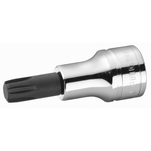 Facom D_34B14L chrome and black socket bit, side angle, photography