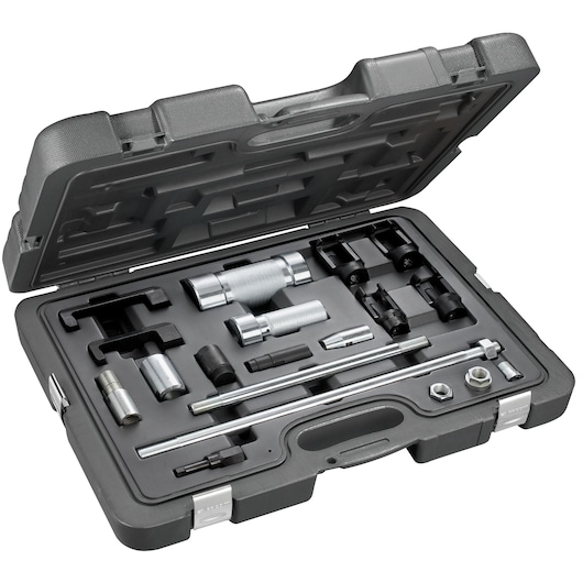 Facom DCRIP automotive tool set in black hard case, photo of open kit showing multiple metal tools and sockets.