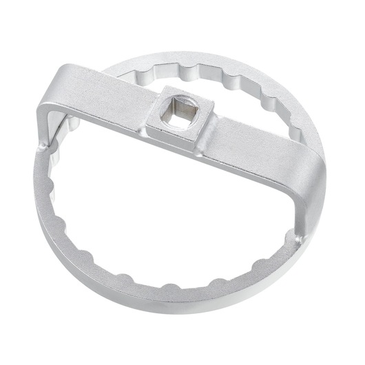 Facom DE66-18 silver metal oil filter wrench, round shape with square drive, studio angle on white background.