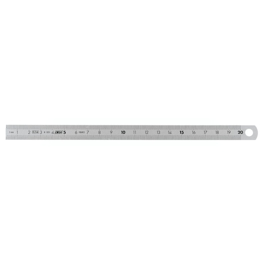 Facom DELA_1051_200 steel ruler, 20 cm, top view on white background.
