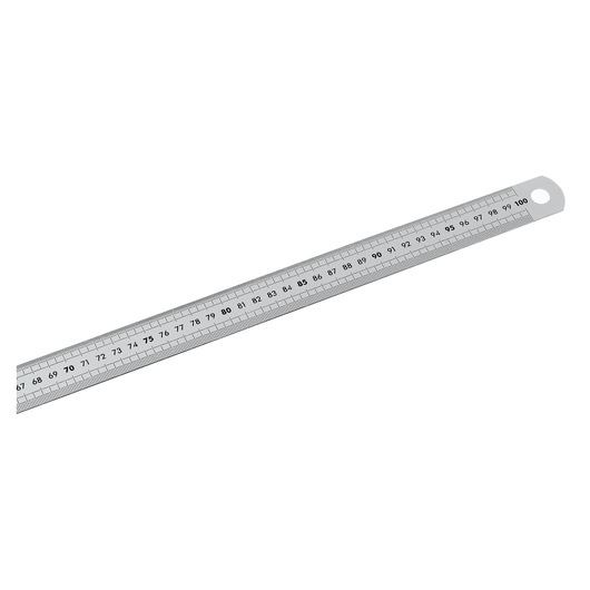 Facom DELA_1056_1000 metal ruler with metric scale, side angle, photography on white background.