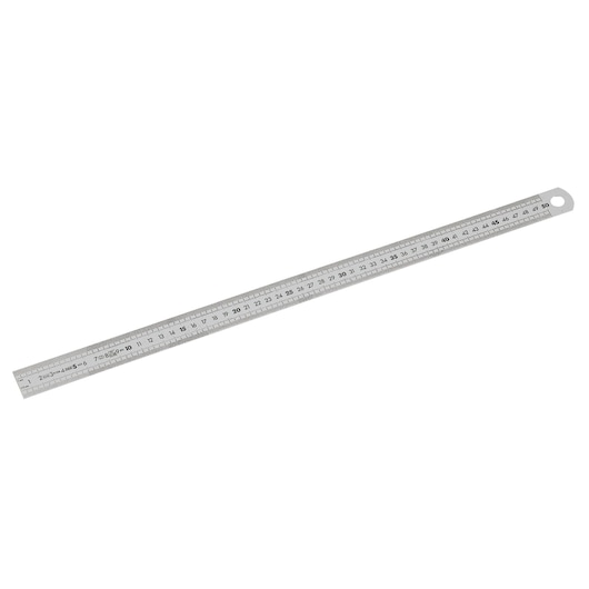 Facom DELA_1056_1500 stainless steel ruler with metric scale, photography, angled view on white background.