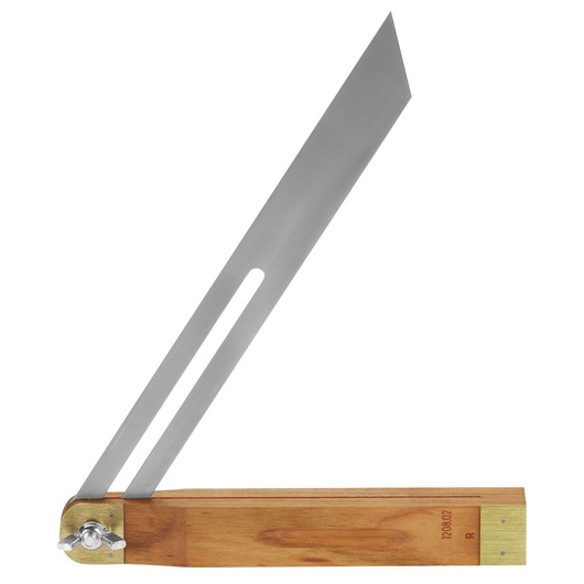Facom DELA_1208_03 adjustable sliding bevel with wooden handle and stainless steel blade, side view on white background.