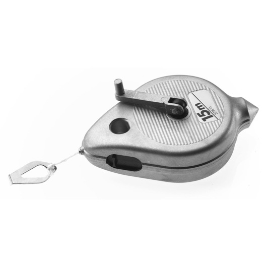 Facom chalk line reel 15m DELA_3298_30, silver metal, top angle on white background.