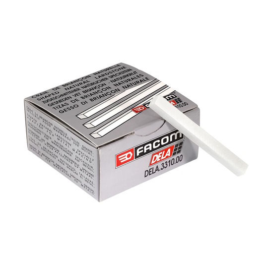 Photo of Facom DELA_3310_00 box with white marking chalk stick, angled view on white background.