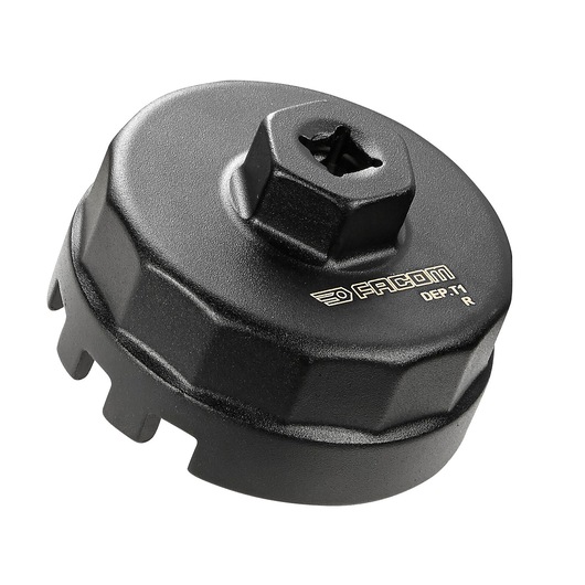 Facom DEP_T1 black metal oil filter wrench photographed at an angled view on white background.