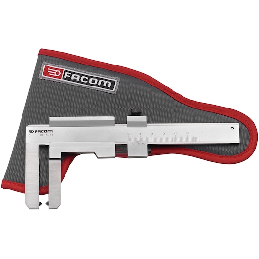Facom DF_18-01 caliper tool with gray and red pouch, front angle photography.