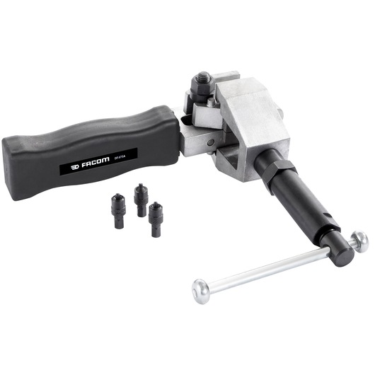 Facom DF475A chain breaker tool with black handle and three interchangeable pins, product shown on white background.