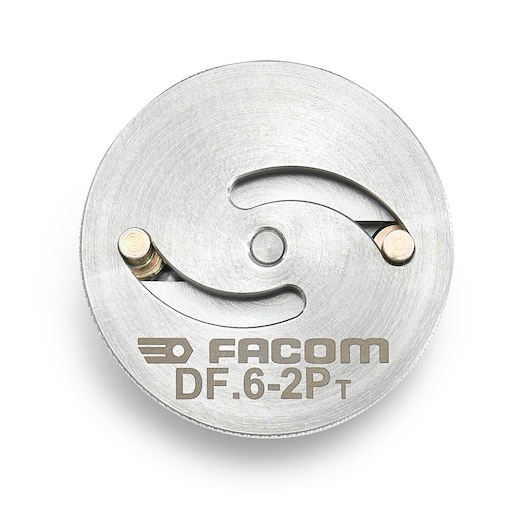 Photo of Facom DF_6-2P round metal tool part with engraved branding, top view, white background.