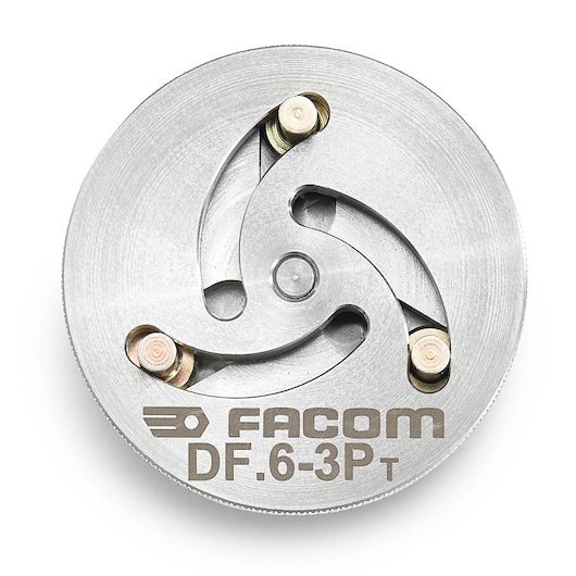 Facom DF6-3P round metal tool part with swivel mechanism, top view, white background.