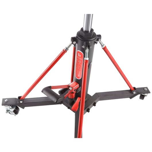 Facom DL1000 tripod hydraulic jack base with red support arms and foot pedal, front angle, white background.