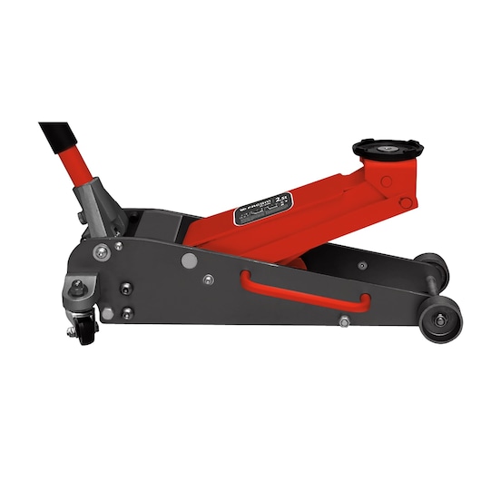 Facom DL15AL hydraulic floor jack, grey and red, side view on white background.