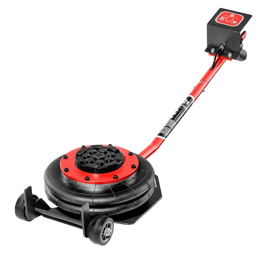 Facom DL_2A2L pneumatic jack with wheels, red and black, side angle on white background.