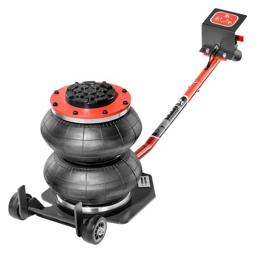 Facom air jack DL_2A2L with red handle, dual rubber bellows, and black metal base, side angle on white background.