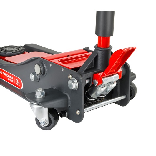 Facom DL3CLP hydraulic floor jack, red and black, 3-ton capacity, close-up angle on white background.