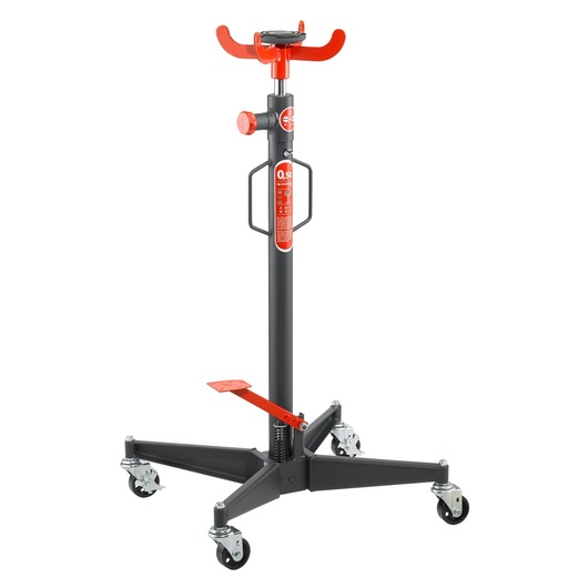 Facom DL_50 hydraulic transmission jack, black and red, on casters, front angle on white background.