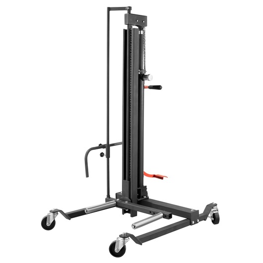 Facom DL_LR photography of black mobile lifting stand with wheels, side angle.