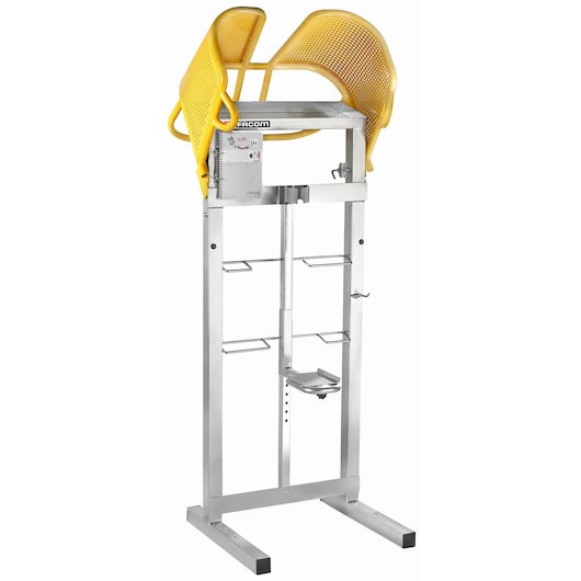 Facom DLS300 step ladder with yellow safety guard, silver metal frame, photographed from the front on white background.