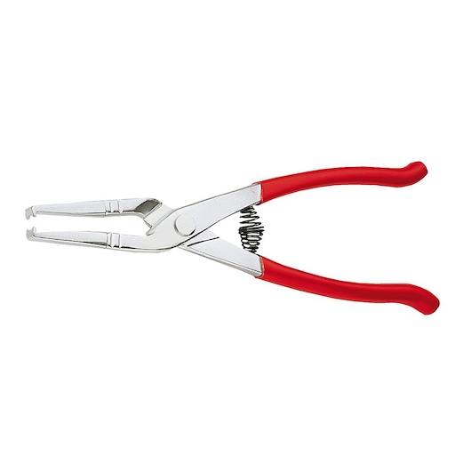 Facom DM10A pliers with red handles and spring, side angle, white background.