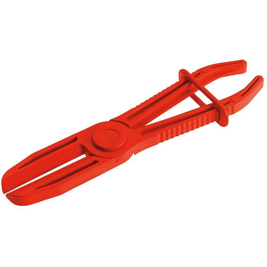 Facom DM_34GM red plastic hose clamp pliers, side angle, on white background.