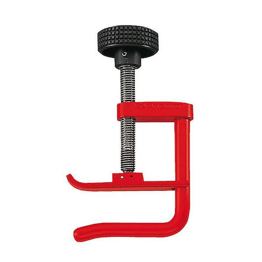 Facom DM_91 red C-clamp with black screw knob, side angle, photography product.