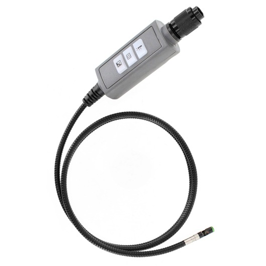 Facom DM.DCT410 inspection camera with flexible black probe and control buttons, top view on white background.