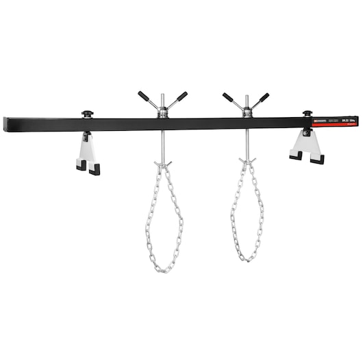 Facom DMES engine support bar with chains, front angle, black bar and silver chains on white background.