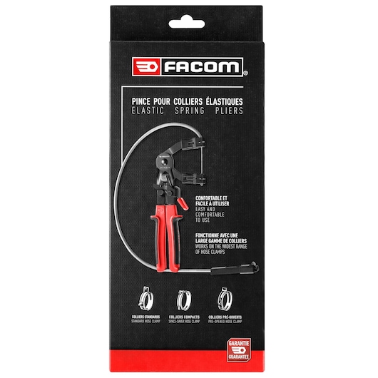 Photo of Facom DM.MUB-APB elastic spring pliers in retail packaging, with red and black handles visible on white background.