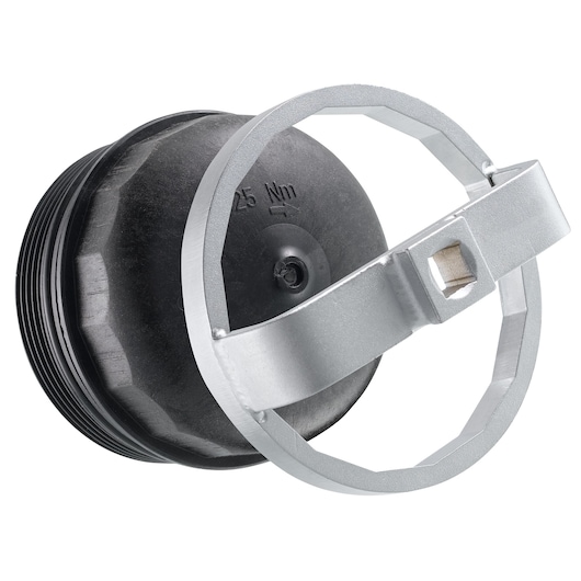 Facom DP88-16 oil filter wrench with silver metal handle and black base, side angle, white background.