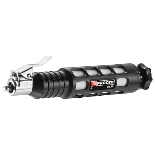 Facom DRSIL black and silver pneumatic die grinder, side view, with metal lever and ergonomic grip.