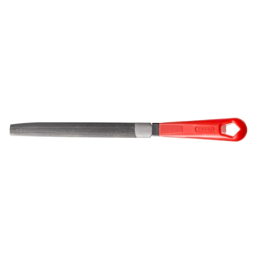 Facom DRD_MD250EMA tapered metal file with red plastic handle, shown in side view on white background.