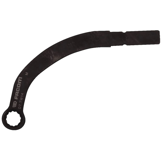 Photo of Facom DT_TW14 curved black wrench, open ring end, white background, tool category.
