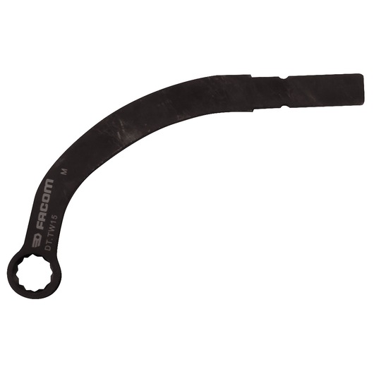 Facom DT_TW15 curved black metal spanner wrench, side angle on white background.