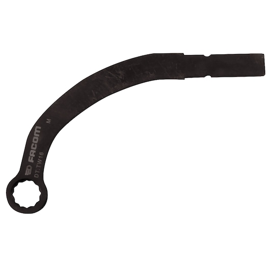 Facom DT_TW16 curved black spanner tool on white background, side angle.