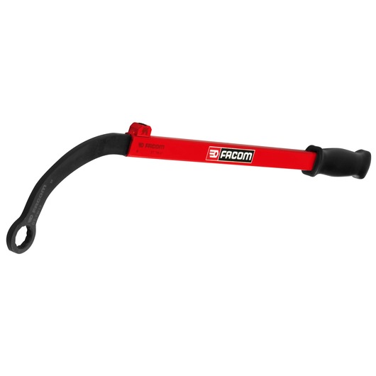 Facom DT_TWA red and black offset box wrench with ergonomic handle, side angle on white background.