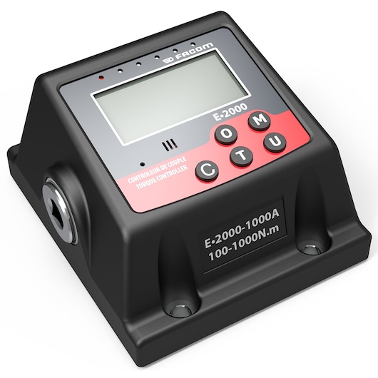 Facom E.2000-1000A torque controller with digital display, black and red casing, angled view.
