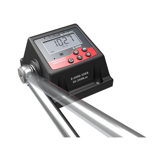 Facom E.2000-1000A digital torque controller with display, black and red housing, close-up angle, white background.