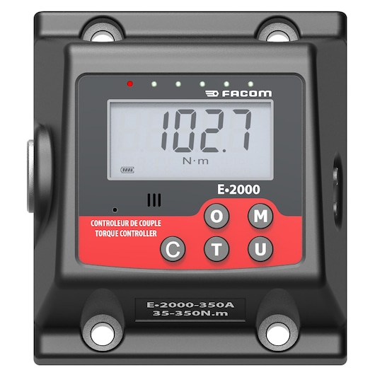 Photo of Facom torque controller E.2000-5A, front angle, digital display reading 102.7 Nm, black and red design.