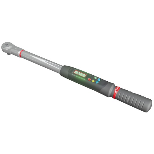 Facom E_306A135S digital torque wrench with grey handle, LCD display, and control buttons, side view, white background.