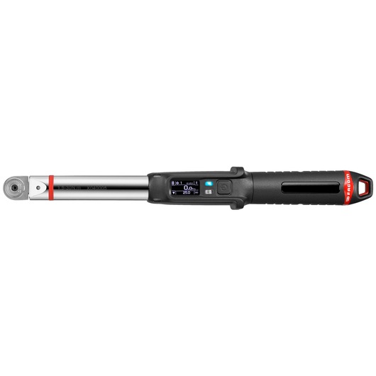 Facom E_516ST-30PB digital torque wrench, silver and black, side angle, LCD display, ergonomic handle.