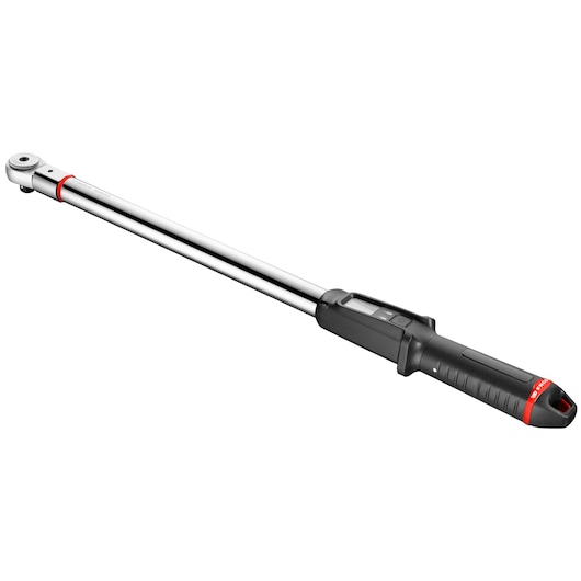 Facom E_516ST-340PB digital torque wrench with black and red handle, chrome shaft, side angle, white background.