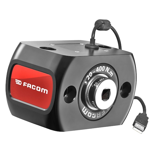 Facom torque sensor E_6000-C400, black and red, front angled view, USB cable attached.