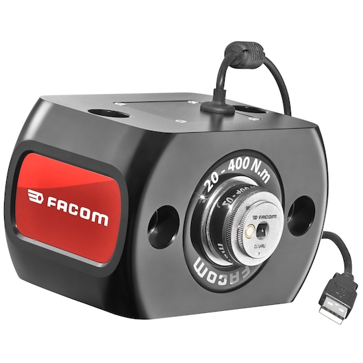 Facom E_6000-C400 torque sensor with USB cable, black and red casing, product front-right angle on white background.